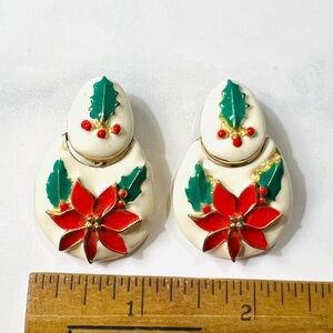 Vintage Don Lin Poinsettia enamel clip on earrings